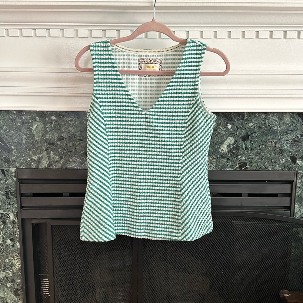 Maeve Anthropologie Franconia Striped Tank Green White Sleeveless Women's Small